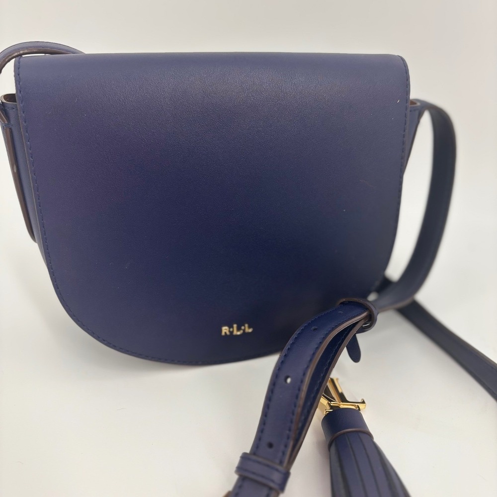 Ralph Lauren navy mini saddlebag charm leather gold equestrian old money preppy